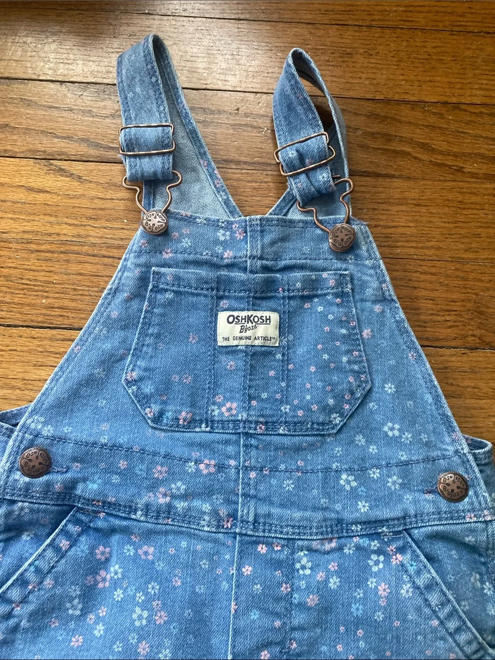 OshKosh B'gosh Set of 2 Overalls Blue Floral Denim and Olive Green 3T Bundle
